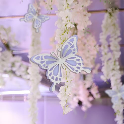 12 Pcs Large Butterfly Party Decoration 3D Butterfly Wall Decor, 2 Sizes Big Paper Butterfly Cutouts Stickers for Birthday Party Baby Shower Bedroom Wedding, Silver and Purple