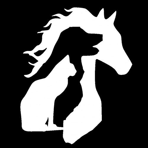 Animal Lover Horse Dog Cat Vinyl Decal - 5 Inch Tall White Sticker