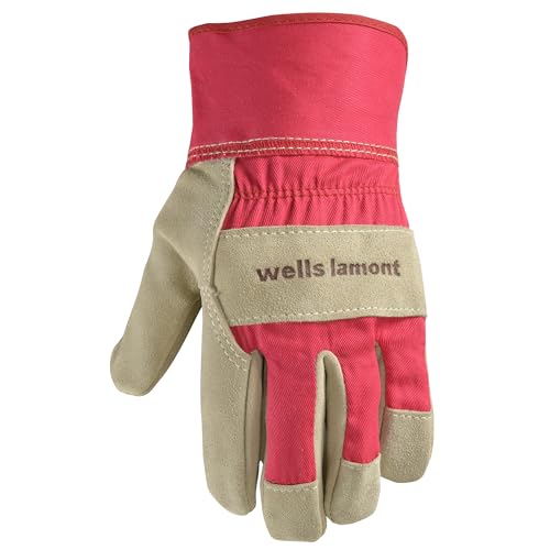 Wells Lamont Women's Heavy Duty Leather Palm Work Gloves with Safety Cuff, Pink, Medium (4113M-800)