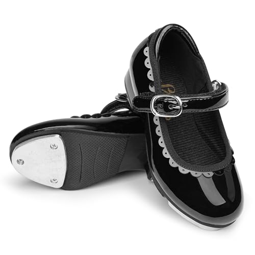 Stelle Toddler Girls Tap Shoes with Scallop Trim - Black, Size 10