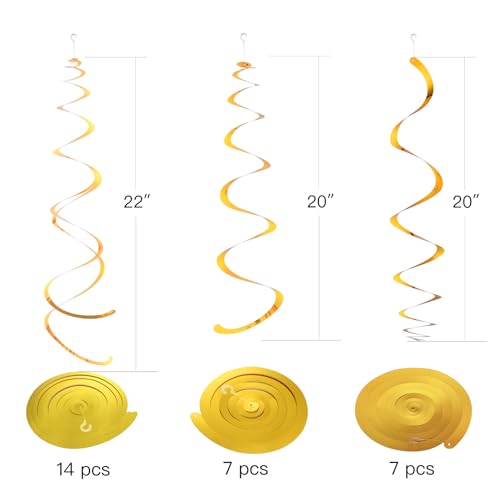 Gold Swirl Decorations - 28 Pack Plastic Ceiling Streamers