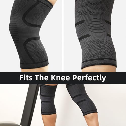 Knee Compression Sleeve - 2 Pack Knee Brace for Pain Relief - Medium Black