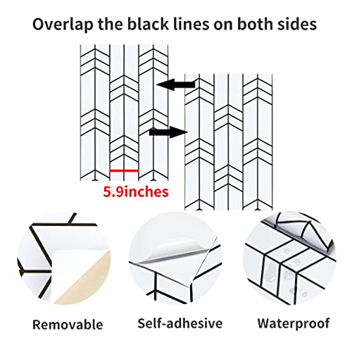 Black and White Wallpaper Peel and Stick Wallpaper Modern Geometric Removable Wall Paper Stripe Contact Paper for Cabinets Shelf Liner Bathroom Vinyl Roll Self Adhesive 17.7"x118" Renter Friendly
