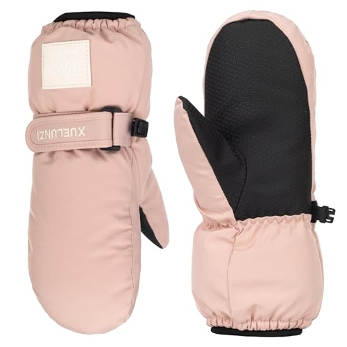 Kids Waterproof Snow Mittens - Warm Ski Gloves for 6-12 Years - Pink