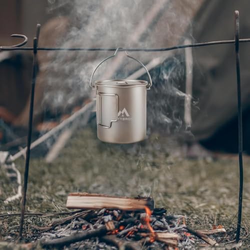 THTYBROS 0.8 Quart Titanium Camping Mug with Foldable Handle & Lid - Ultralight Cookware