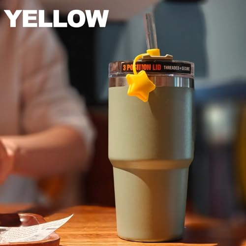 3 Pcs Star Silicone Straw Covers for 10mm Tumbler Straws - Yellow/Blue/Rose