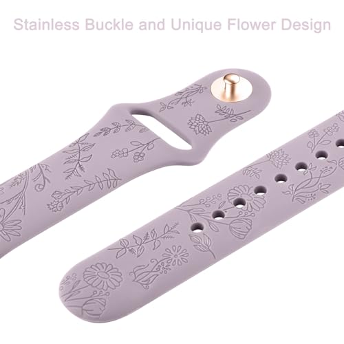 20mm Floral Silicone Watch Band for Smartwatches - Lavender Gray