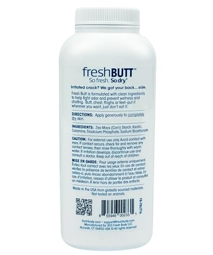 Fresh Butt Body Powder 6oz Talc-Free Anti-Chafing & Odor Control for Men & Women