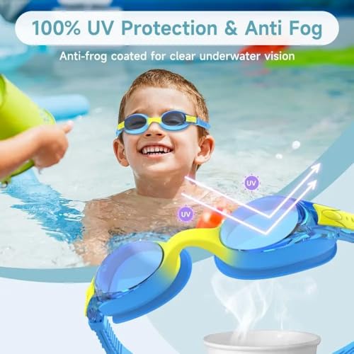 Kids Swim Goggles - Anti-Fog Lenses, UV Protection, Purple Pink