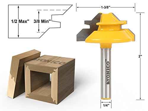YONICO 45° Lock Miter Router Bit Set – 3 Bits, 1/2-Inch Shank for Precision Joinery