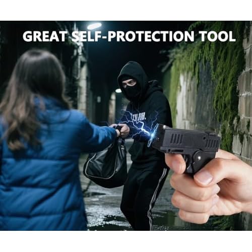 Collapsible Stun Gun for Self-Defense with LED Flashlight Safety Switch Rechargeable, Personal Emergency Protective Devices for Men and Women