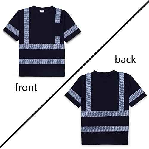 VENDACE Safety Shirts for Men 3 Pack High Visibility Reflective Hi Vis Short Sleeve Work Shirt Black (Black,L)