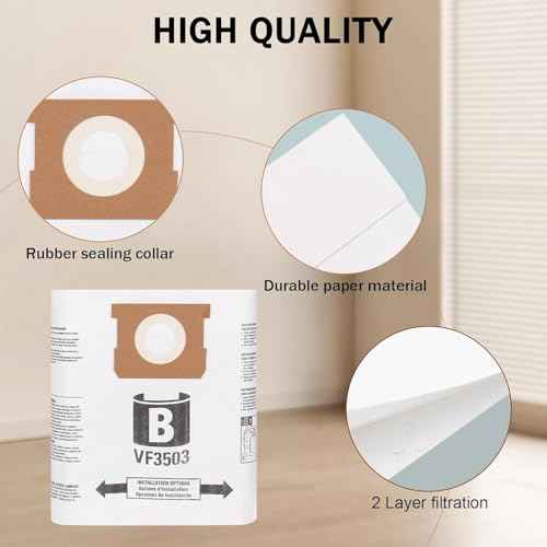 VF3503 Shop Vac Bags for Ridgid 5 to 10 Gallon Wet Dry Vacuums -6Pack Vacuum Bags Replacement for WD5500, VAC5000, WD0670, WD6425, HD0918, WD0970, WD0975, WD1060, 50328/1000RV, WD10220