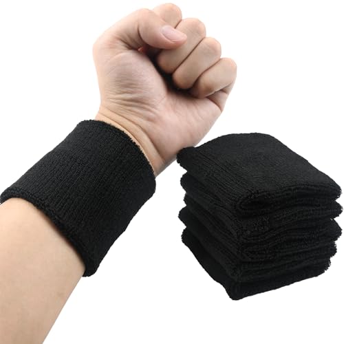 6-Pack Athletic Sweatbands for Men and Women - Breathable Cotton Wristbands