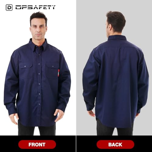 FR Shirt 7oz Fire Resistant Shirts Men's,CAT2 Welding Shirt 100% Cotton Flame Resistant Shirts Navy (X-Large)