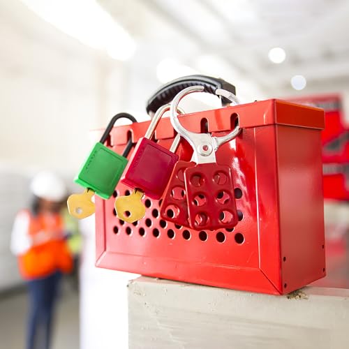 WUWEOT Group Lock Box, Red Portable Lockout Tagout Box Loto Box, Group Safety Lock Box, Padlock Box with 12 Locking Holes for Loto Procedures