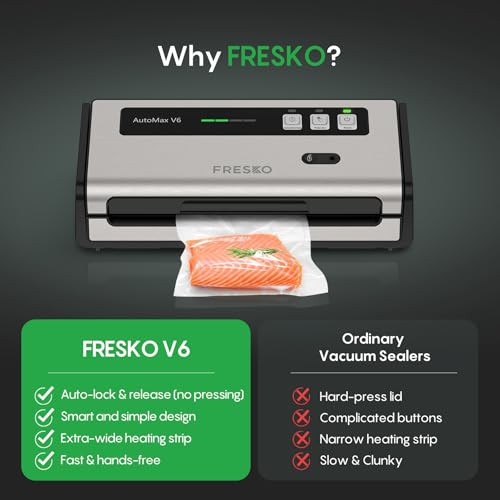 FRESKO Vacuum Sealer V6 with Built-in Cutter, 2 Roll Bags Included – 2 Rolls & Bags Starter Kit