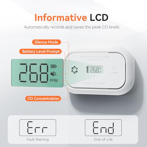 Jemay Carbon Monoxide Detector Alarm, 10-Year CO Detectors with Digital LCD Display, Built-in Battery Carbon Monoxide Detectors for Home and Depot, Portable CO Alarm, 2 Packs