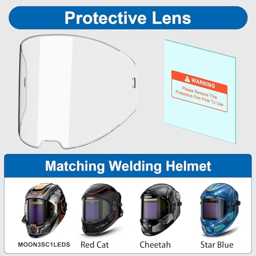 ANDELI 5 PCS Large Viewing Screen Outer Replacement Lens and 2 Pcs Inner Replacement Lens for ANDELI Red Cat MOON3SC1LEDS MOON LED MOON LED PRO Welding Helmet