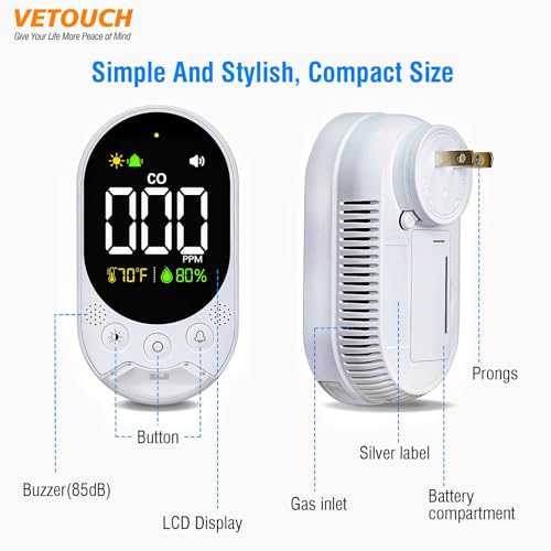 Portable Carbon Monoxide Detector Plug,Upgraded Version Configure Emergency Lighting CO Alarm,Accurate Detection of CO Concentration Graded Warning, While Monitoring Temperature Humidity