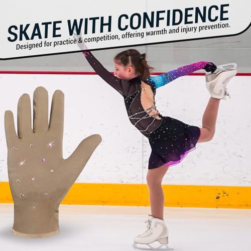 Beige Figure Skating Gloves with Gel Wrist Support - Medium