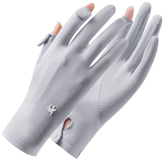 Unisex UV Protection Sunblock Gloves - Full Finger Touchscreen - Grey Medium