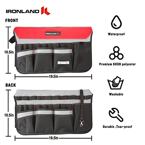 IRONLAND Bucket Tool Organizer Fit 3.5-5 Gallon Bucket, 51 Pockets, Bucket Tool Caddy Organization for Garden, Construction, Carpenter, Electrician, Builder Red & Black