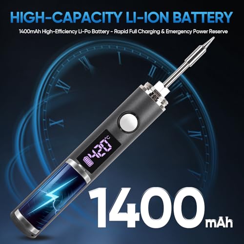 Cordless Soldering Iron Kit, Rechargeable USB-C Soldering Pen with OLED Screen, Portable Battery Powered Solder Iron for Electronics Repair, Includes 3 Tips & Lead-Free Solder Wire