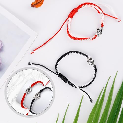Adjustable Braided Football Bracelets - 2 Pack, Red & White, Black & White