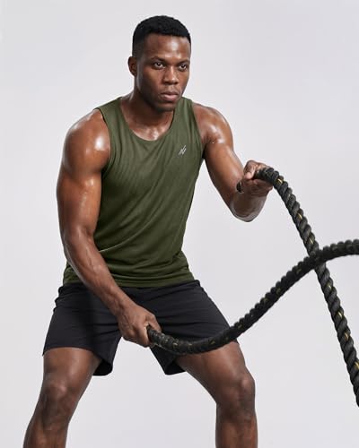 Men's Breathable Mesh Tank Tops - 3 Pack Y-Back - Large, Black/Grey/Green