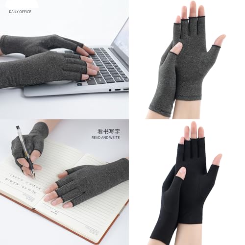 Arthritis Compression Gloves - Fingerless Breathable Support - Dark Gray Medium
