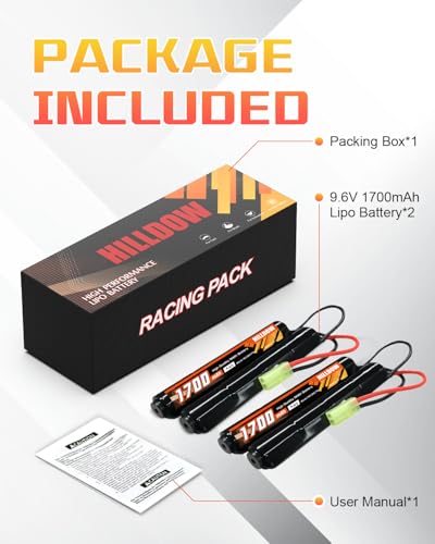 9.6V 1700mAh NiMH Airsoft Battery with Mini TMY Plug - 2 Pack