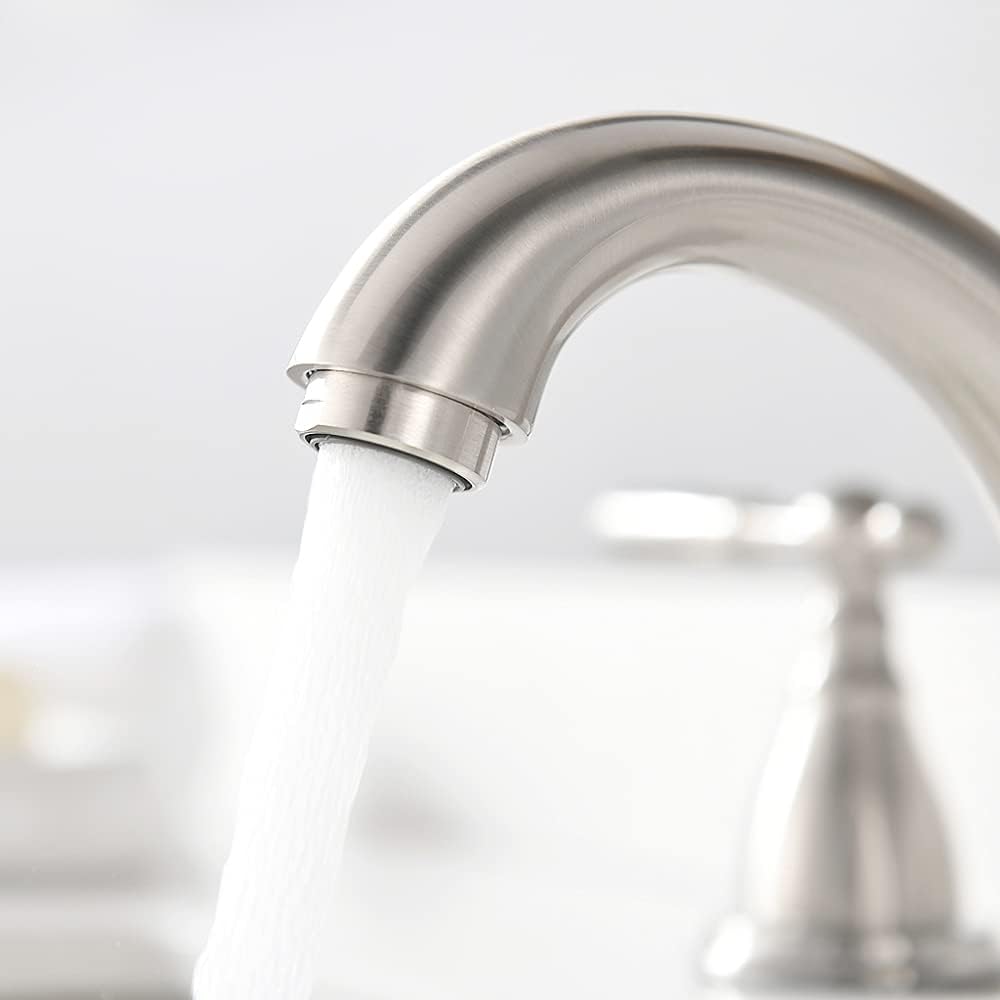 Phiestina 8-Inch Widespread Bathroom Faucet - Chrome, Lead-Free, Metal Pop-Up Drain, Model WF008-4-C