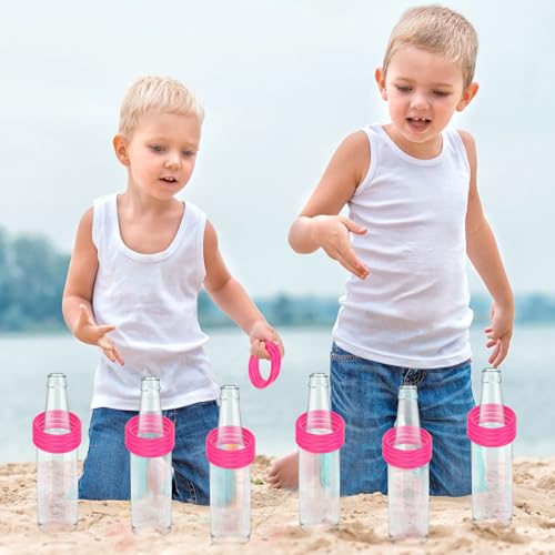 Pink 2.36 Inch Ring Toss Game Set with 6 Glass Bottles and 24 Plastic Rings - Summer Backyard & Carnival Fun