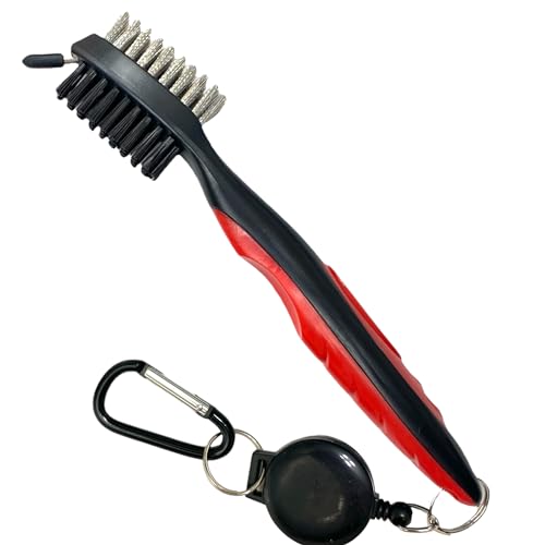 Golf Club Brush with Groove Cleaner - 2 Ft Zip-line, Red