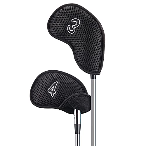 Golf Builder Mesh Iron Covers Set - 12 Pcs Black Golf Club Protection