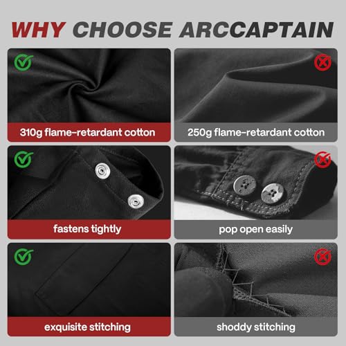ARCCAPTAIN Welding Jacket, 11oz Flame Resistant (FR) Cotton Welding Jackets for Men and Women