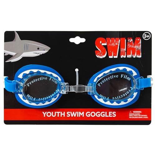 Shark Youth Swim Goggles - Blue Kids Swimming Goggles with Anti-Fog & UV Lens