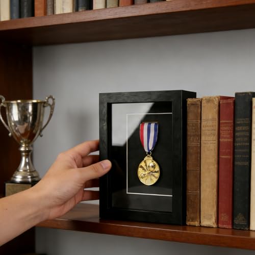 Black Medal Display Case with Real Glass Frame - 7 Inch, Wall & Table Mount