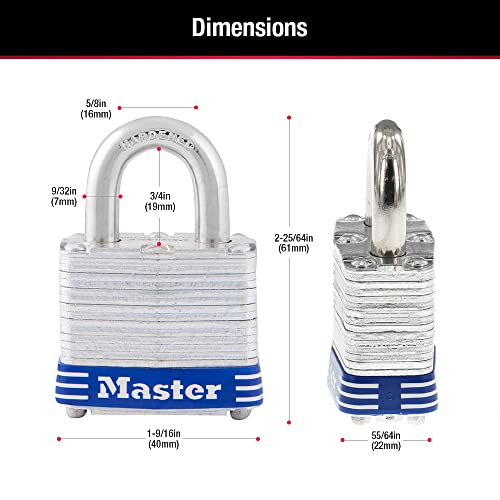 Master Lock 3008D Outdoor Padlock with Key, 4 Pack Keyed-Alike Silver 1-1/2 Inch