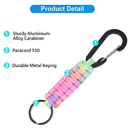 AWSMORE 2-Piece Paracord Keychain with Carabiner & Rainbow Lanyard Clip