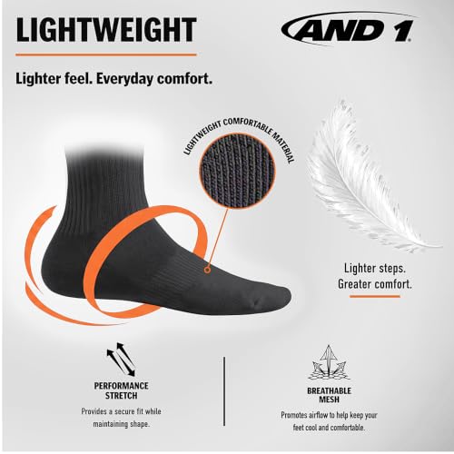 AND1 Men's Low Cut Athletic Socks 12 Pack Black, Size 6-12.5 - Performance Sports Socks