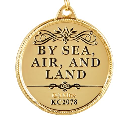 Navy Crest Keychain - Gold & Blue Military Key Ring, 1.5"