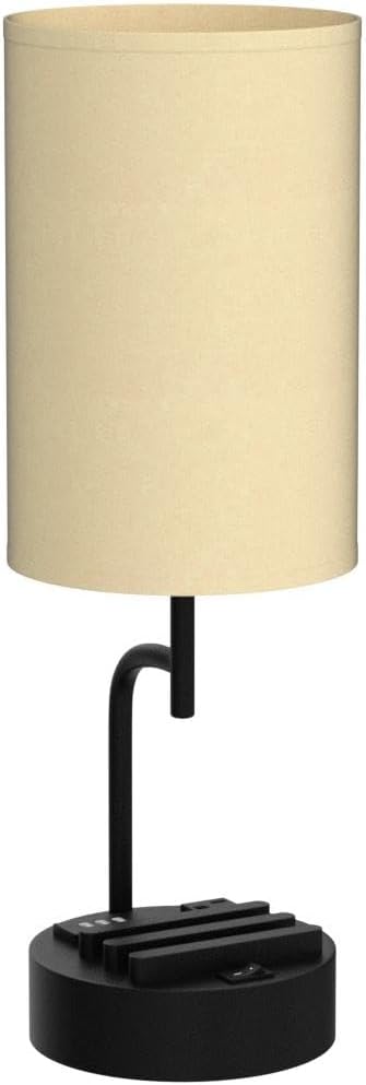Modern Table Lamp with 3 USB Ports & AC Outlet - Set of 2 Bedside Desk Lamps in Silver