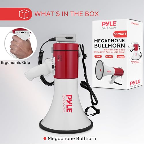 50W Megaphone Bullhorn with Siren & Record Function - 1760 Yard Range