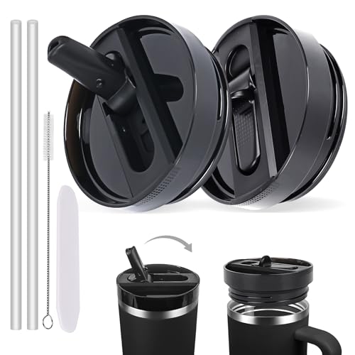 2 Pack Black Spill-Proof Tumbler Lids for Stanley Quencher 40oz - Replacement Splash Covers