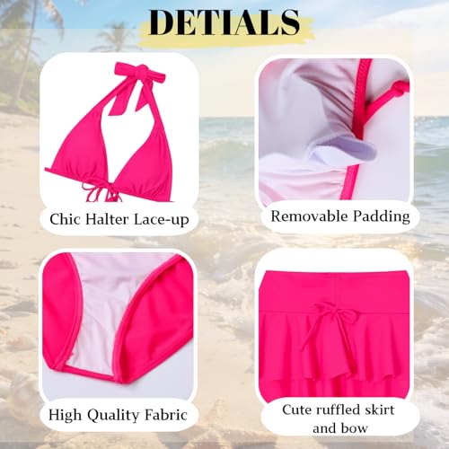 Teen Girls 3-Piece Swimsuit Set - Halter Bikini & Skirt - Green, 16-17Y