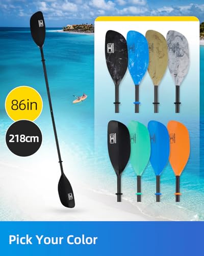 Kayak Paddle 86in/218cm - Floatable 2-Piece Alloy Oar - Black