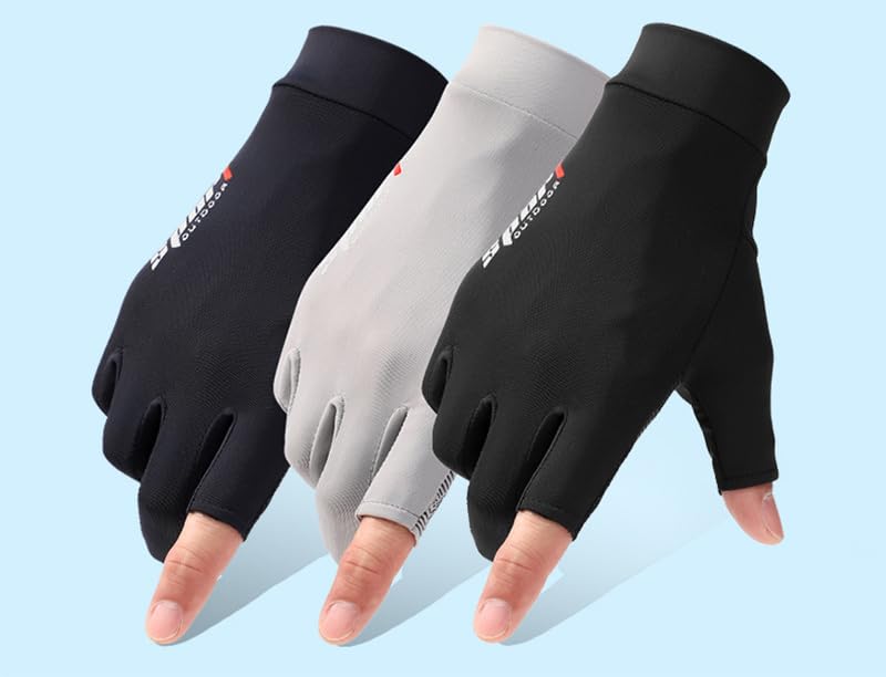 UPF 50+ Fingerless Sun Protection Gloves for Fishing and Driving - Black
