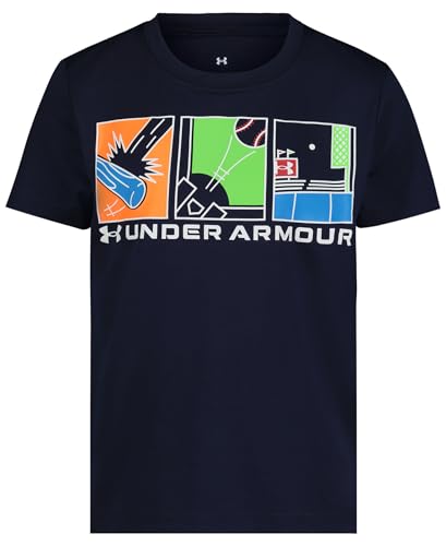 Under Armour Boys' Navy Comic Short Sleeve Baseball T-Shirt 4T Relaxed Fit